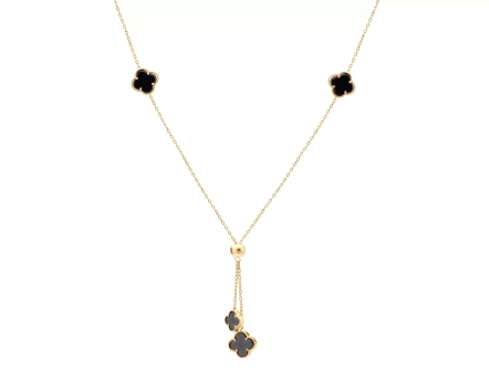 Naszyjnik srebrny pozłacany z kulką i czarnymi koniczynkami