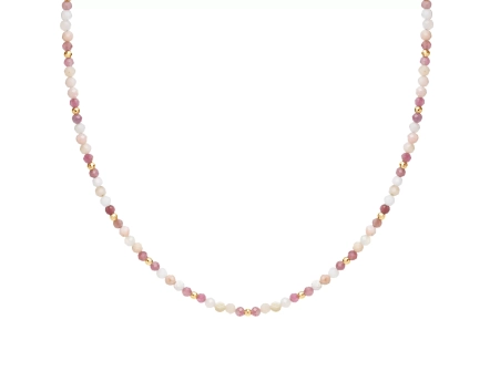 Naszyjnik srebrny z pozłacanymi kulkami i koralikami z kamienia w ciepłych odcieniach