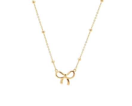 Naszyjnik srebrny pozłacany z kokardą i kulkami, delikatny