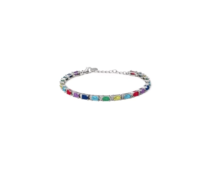 Bransoletka srebrna tenisowa z multikolorowymi cyrkoniami