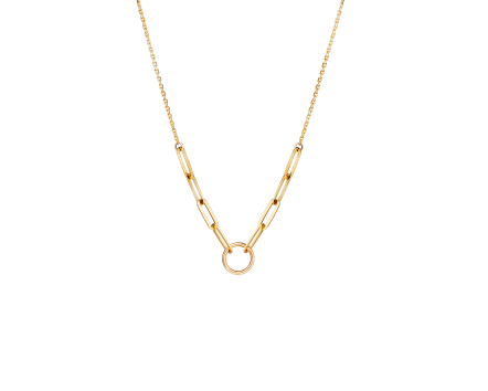 Naszyjnik złoty kolia łańcuszkowa z fragmentem splotu ankier i wisiorkiem w kształcie koła