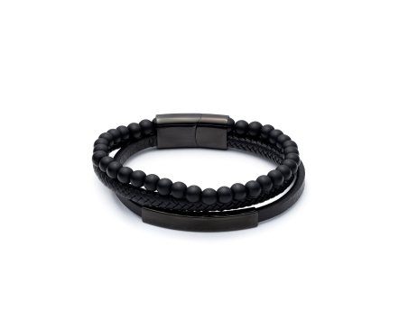 Bransoletka męska skórzana czarna potrójna: gładka