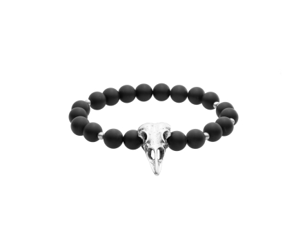 Bransoletka męska stalowa z onyksem i czaszką ptaka