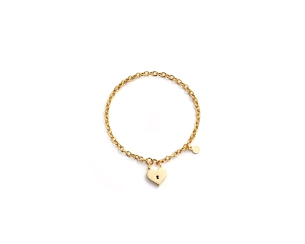 Bransoletka srebrna pozłacana z sercem na zapięciu
