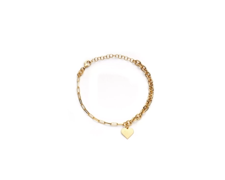 Bransoletka srebrna pozłacana z sercem i ozdobnymi ogniwami