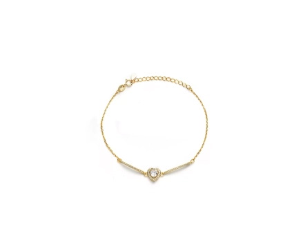 Bransoletka srebrna pozłacana z białą cyrkonią w kształcie serca