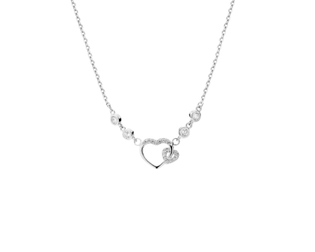 Naszyjnik srebrny z podwójnym sercem i białymi cyrkoniami