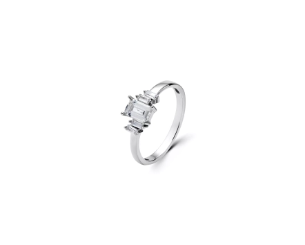 Pierścionek srebrny z prostokątnymi cyrkoniami białymi o bagietkowym szlifie