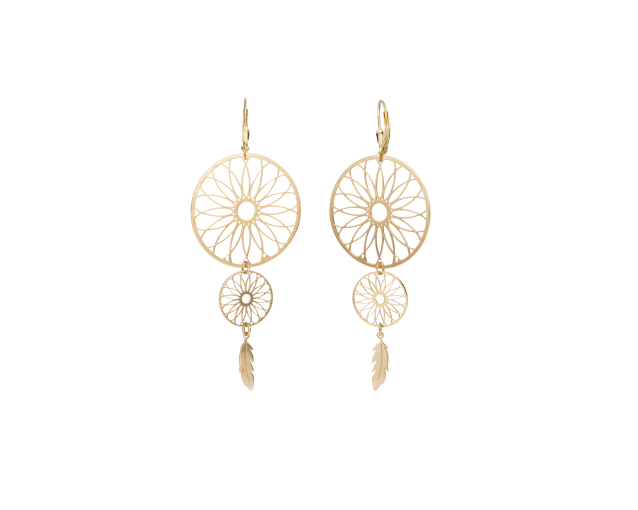 Kolczyki srebrne pozłacane trzyelementowe na biglu angielskim w kształcie łapacza snów