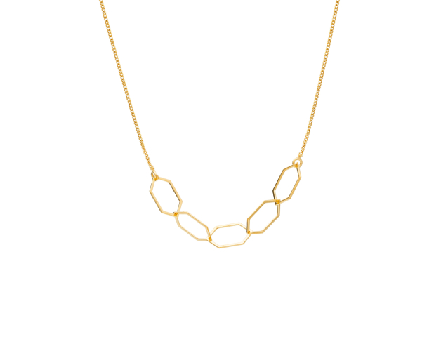 Srebrny naszyjnik pozłacany łańcuszkowy z połączonymi ze sobą heksagonami