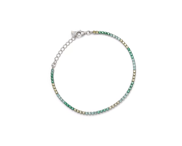 Srebrna bransoletka z zielonymi i żółtymi cyrkoniami