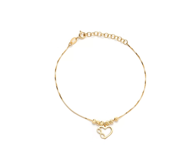 Bransoletka srebrna pozłacana z sercem