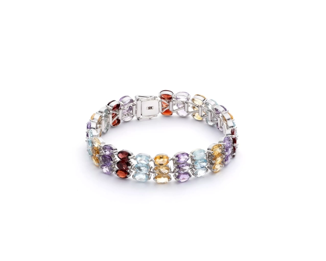 Bransoletka srebrna z kolorowymi cyrkoniami