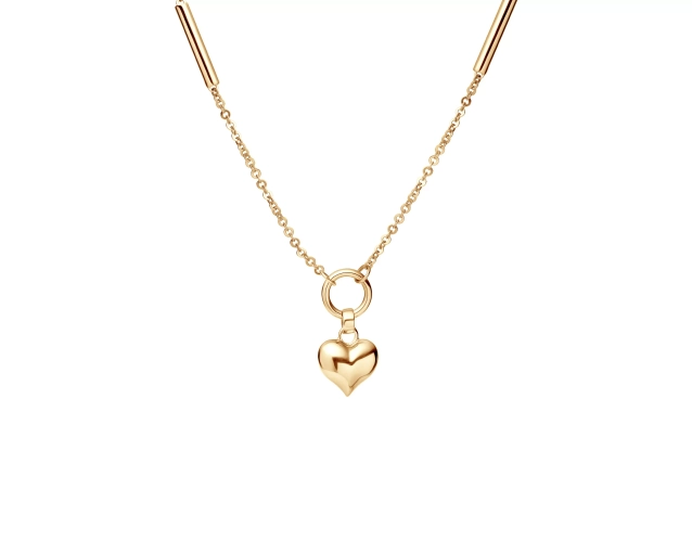 Naszyjnik złoty ze wstawkami z oryginalnym splotem i sercem na dużej okrągłej zawieszce