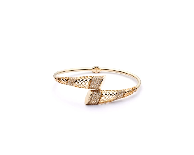 Bransoletka złota sztywna z grawerem i cyrkoniami