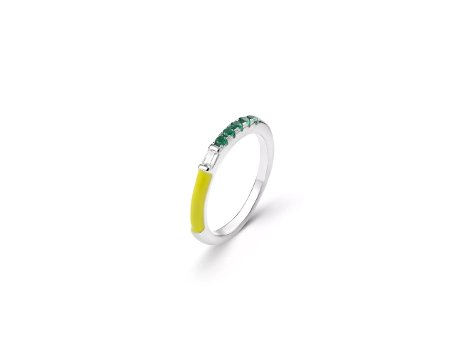 Pierścionek srebrny z żółtą emalią