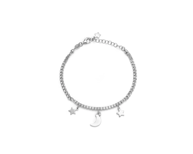 Bransoletka srebrna gwiazdki i księżyc z cyrkoniami