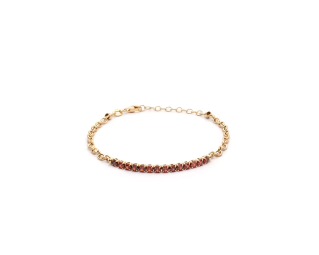 Bransoletka srebrna pozłacana z czerwonymi cyrkoniami