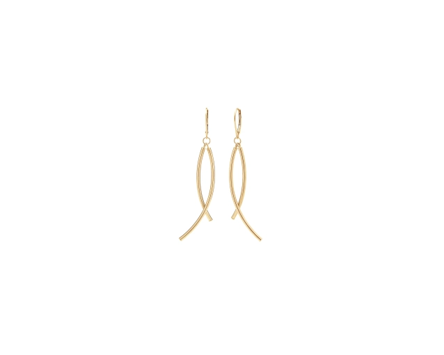 Kolczyki złote wiszące rybki z dwoma ruchomymi pałąkami