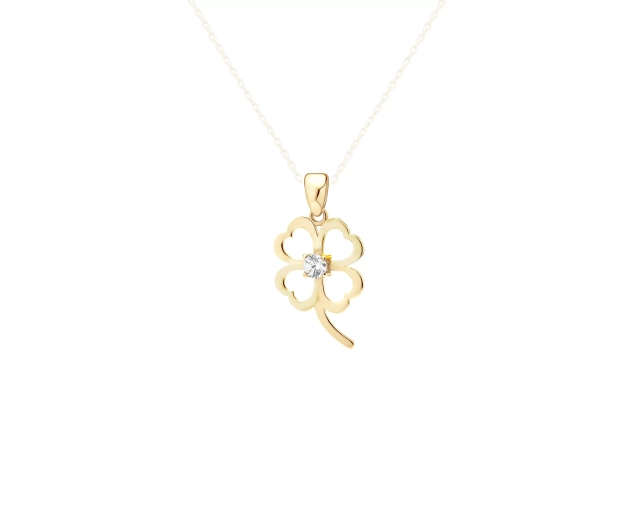 Zawieszka złota czterolistna koniczynka z cyrkonią