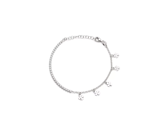 Bransoletka srebrna koniczynki z cyrkoniami