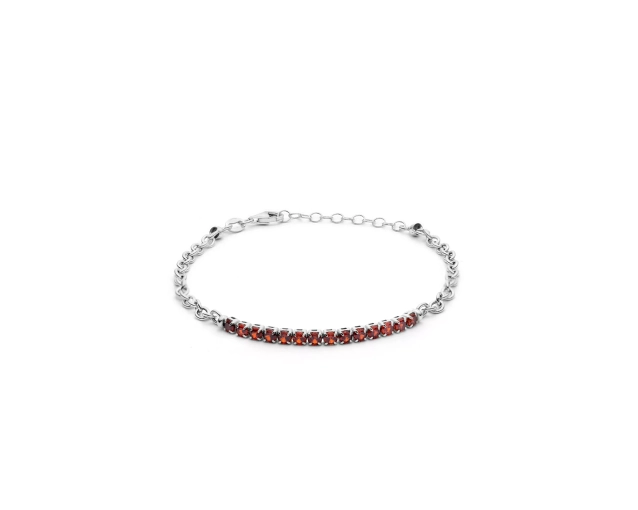 Bransoletka srebrna z czerwonymi cyrkoniami