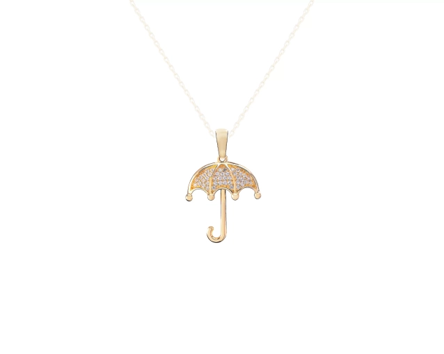 Zawieszka złota parasol z cyrkoniami