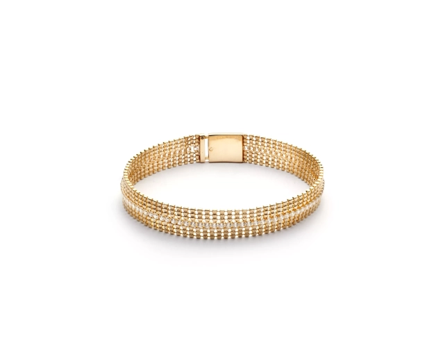 Bransoletka złota taśma zdobiona przezroczystymi cyrkoniami