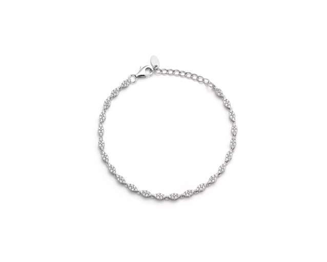 Srebrna bransoletka segmentowa zdobiona białymi cyrkoniami, elegancki dodatek