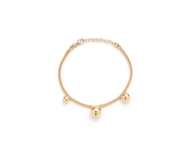 Pozłacana srebrna bransoletka z trzema kulkami