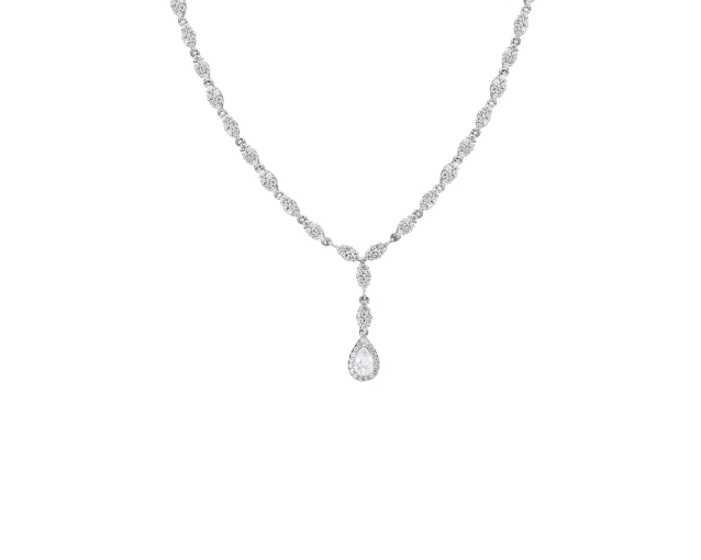 Segmentowy naszyjnik srebrny, cyrkonie, łezka