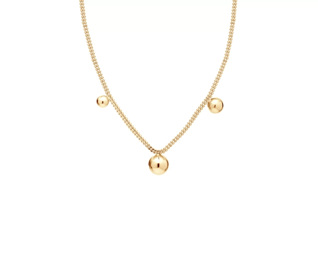 Pozłacany naszyjnik srebrny, trzy kulki