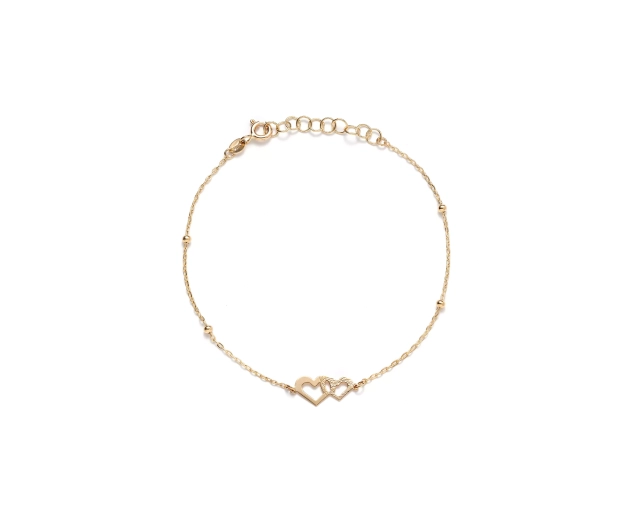 Złota bransoletka łańcuszkowa z motywem serc