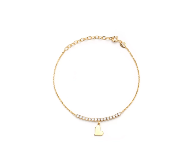 Bransoletka srebrna pozłacana z sercem i błyszczącymi cyrkoniami