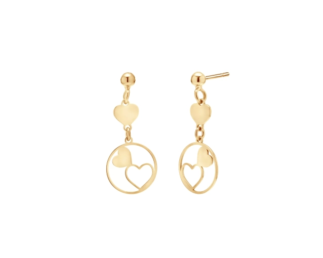 Kolczyki srebrne wiszące serduszka pozłacane