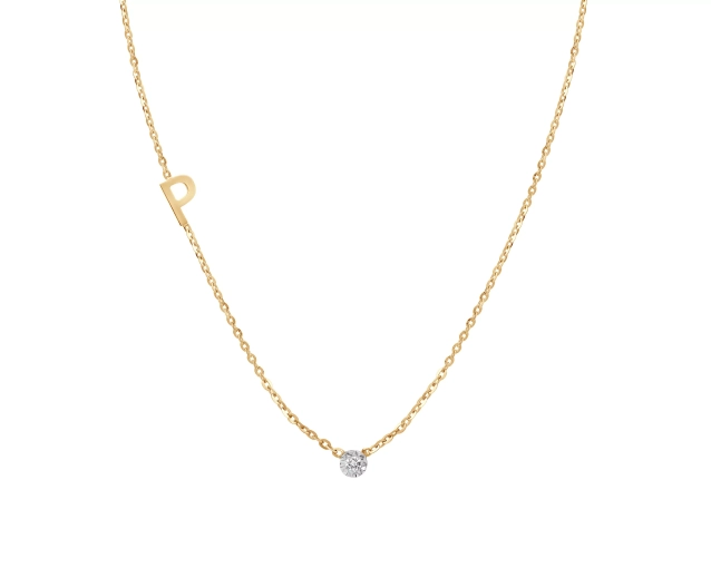Naszyjnik złoty z literką P i brylantem