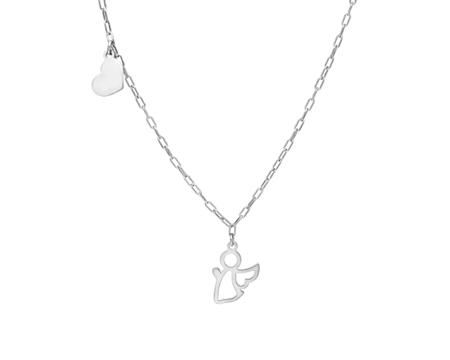 Naszyjnik srebrny z aniołkiem i serduszkiem