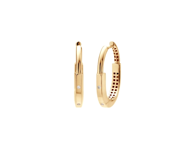 Złote kolczyki owalne, zdobione cyrkoniami, eleganckie