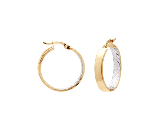 Dwukolorowe złote kolczyki kółka, szeroki profil