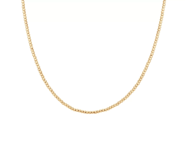 Złoty naszyjnik z drobnymi kulkami i białą cyrkonią