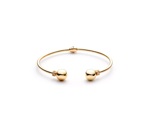 Bransoletka złota sztywna z białymi cyrkoniami