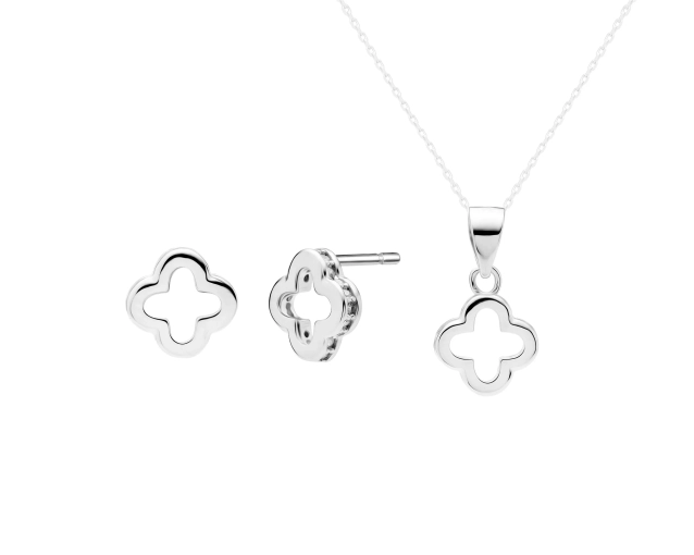 srebrny komplet z koniczynkami