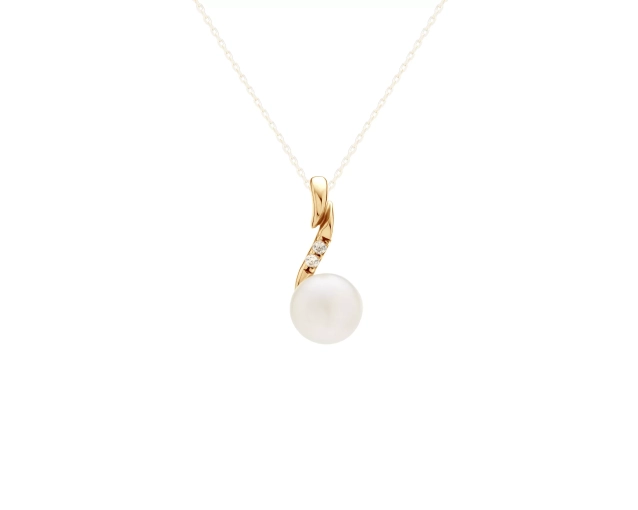 zawieszka złota z białą perłą i 2 małymi cyrkoniami