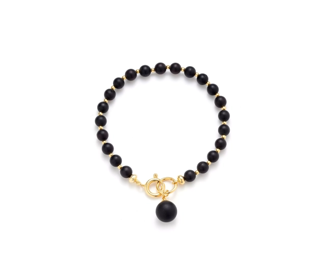 Bransoletka pozłacana z czarnym bursztynem