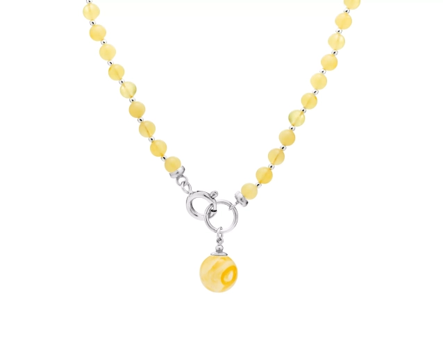 Naszyjnik srebrny z jasnożółtym bursztynem