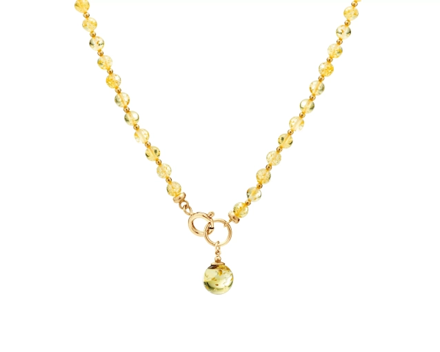 Naszyjnik pozłacany z jasnożółtym bursztynem