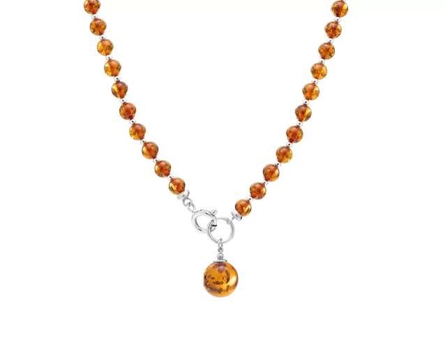 Naszyjnik srebrny z ciemnobrązowym bursztynem