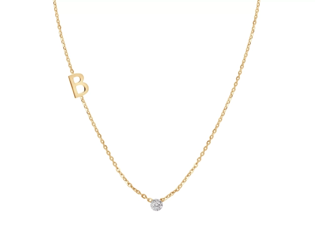Złoty naszyjnik z literką B i brylantem