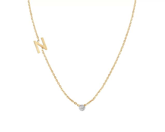 Złoty naszyjnik z literką B i brylantem