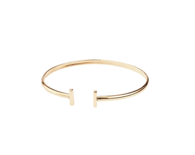 Bransoletka srebrna sztywna pozłacana otwarta z równoległym wzorem